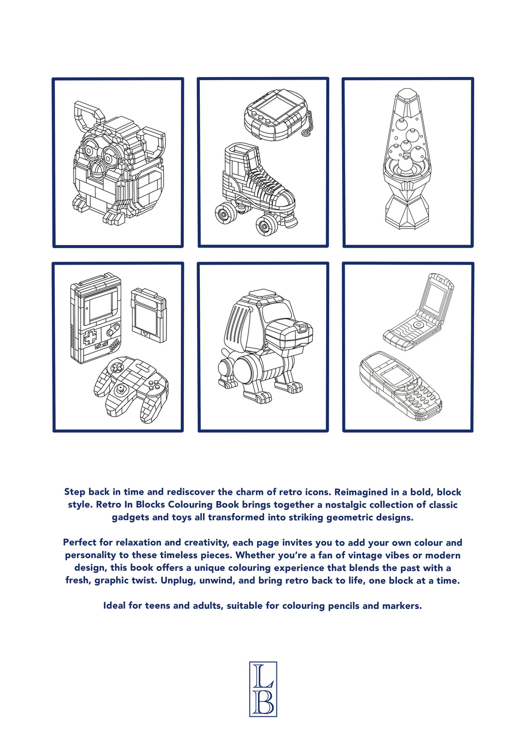Retro In Blocks Colouring Book – Bold Geometric Designs for Relaxation & Creativity
