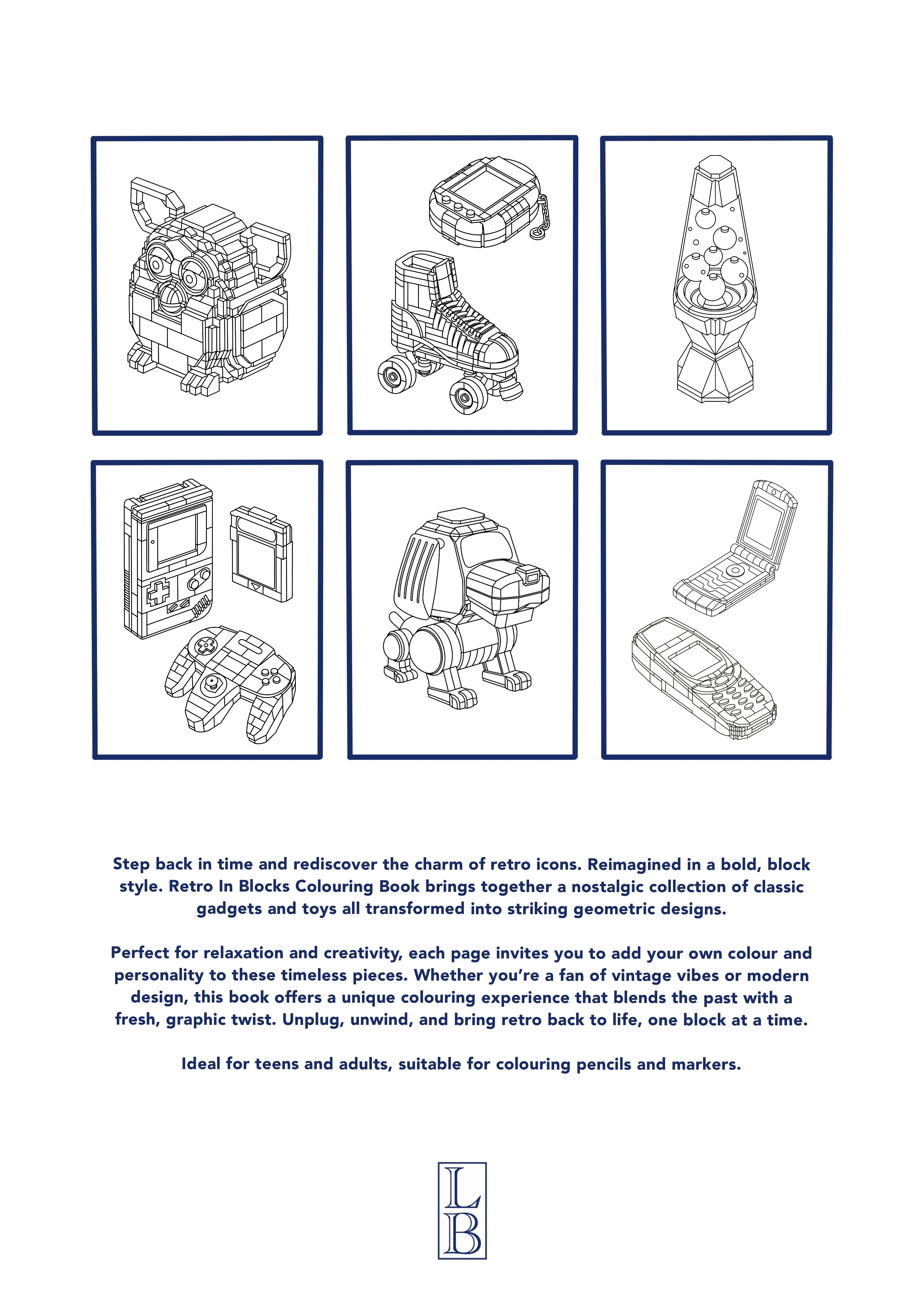 Retro In Blocks Colouring Book – Bold Geometric Designs for Relaxation & Creativity