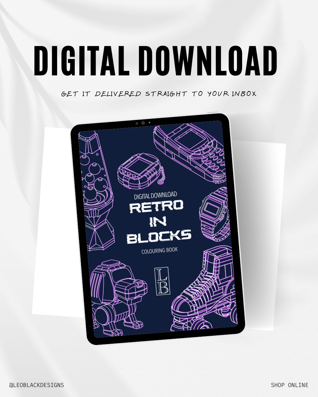 Retro In Blocks Colouring Book (Digital PDF Download) – Printable