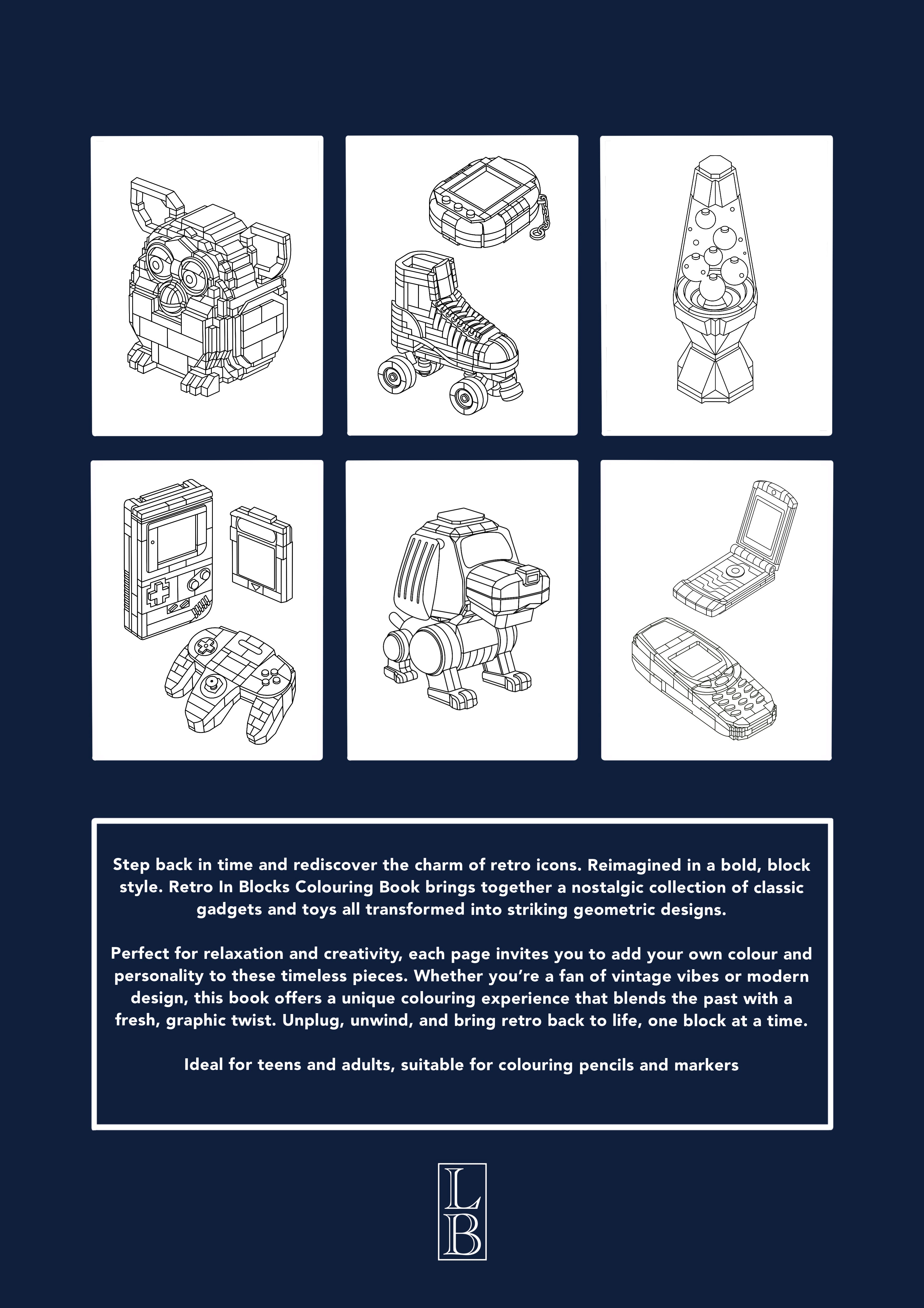 Retro In Blocks Colouring Book – Bold Geometric Designs for Relaxation & Creativity